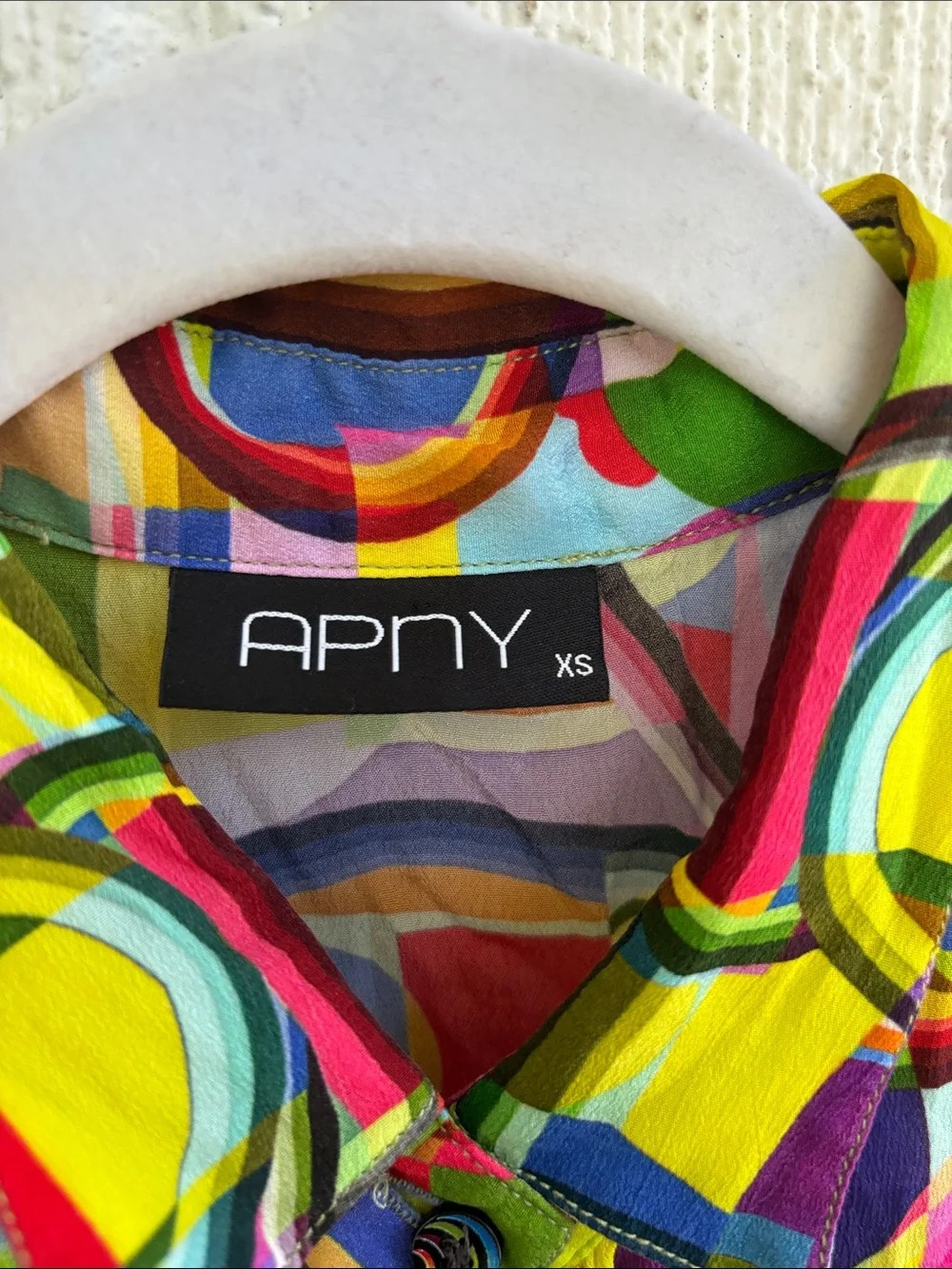 Apny Abstract Bright Multicolor Geometric Sleeveless Button-Front Blouse sz XS - Picture 2 of 6
